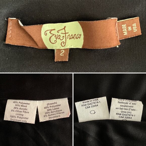 Vintage Anthro Eva Franco Tweed Skirt Gray Navy Stripe Ruffle 2 - Picture 3 of 8